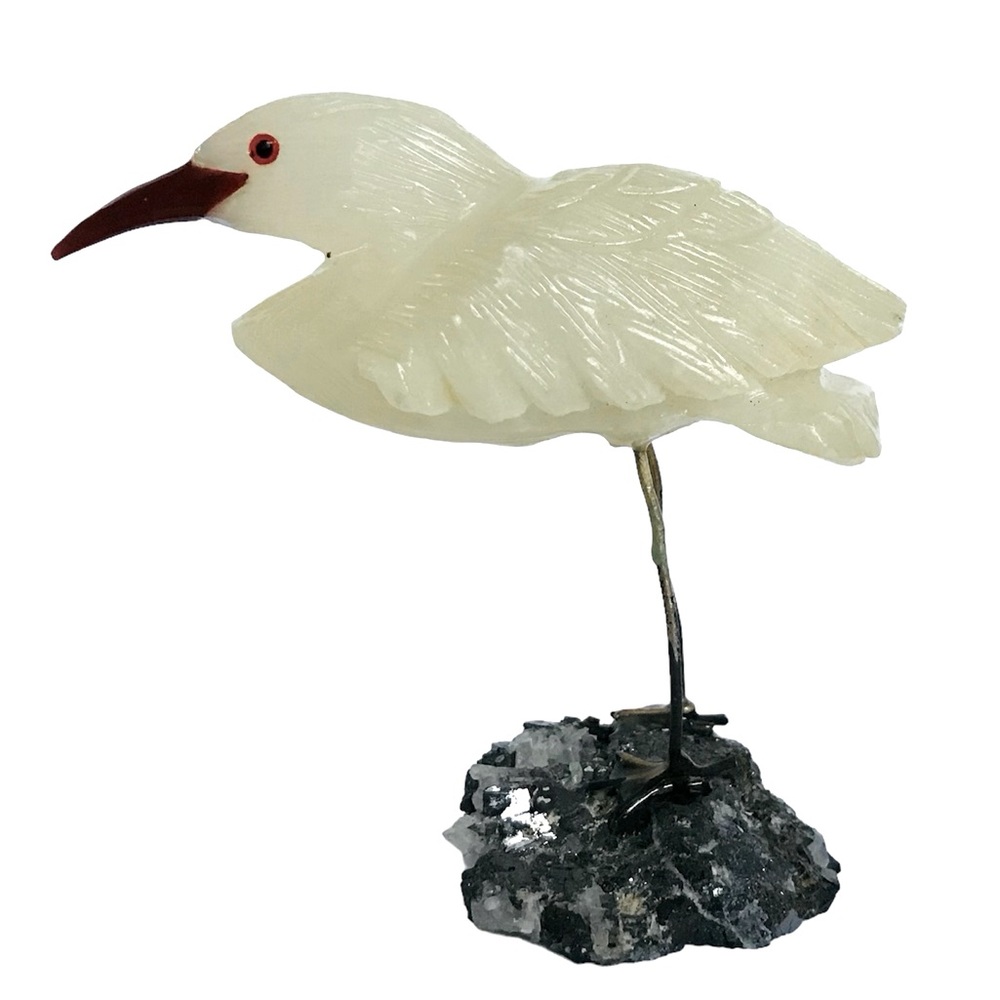 Carved Quartz Bird Egret Herron Structure Figurine on Smoky Quartz? Pedestal
